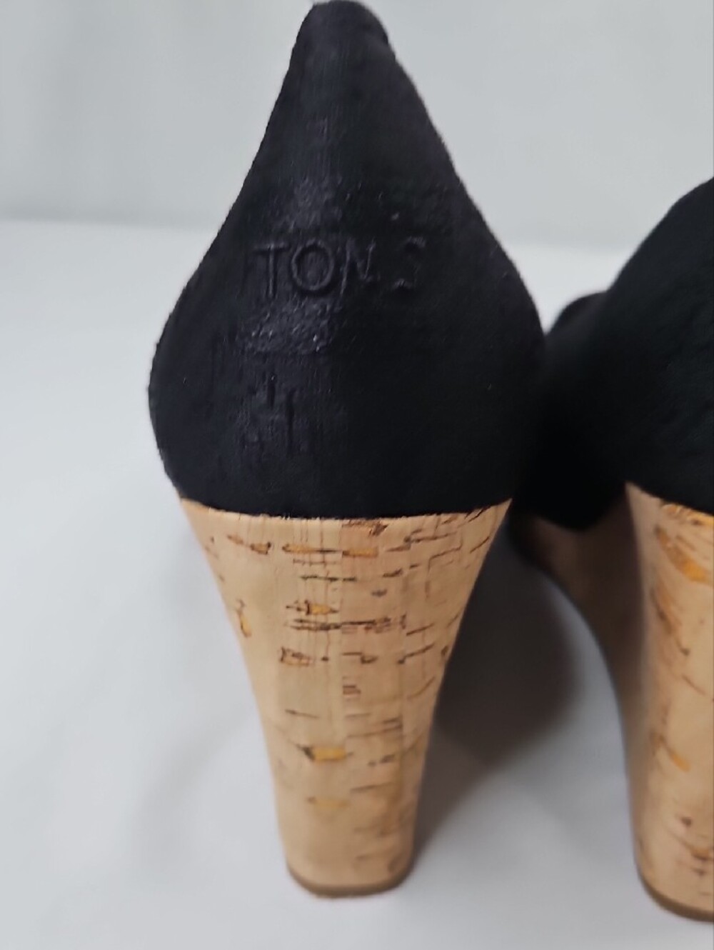 TOMS Black Cork Classic Wedge Peep-Toe Slip-On Sandal Size 9.5W - Picture 5 of 8